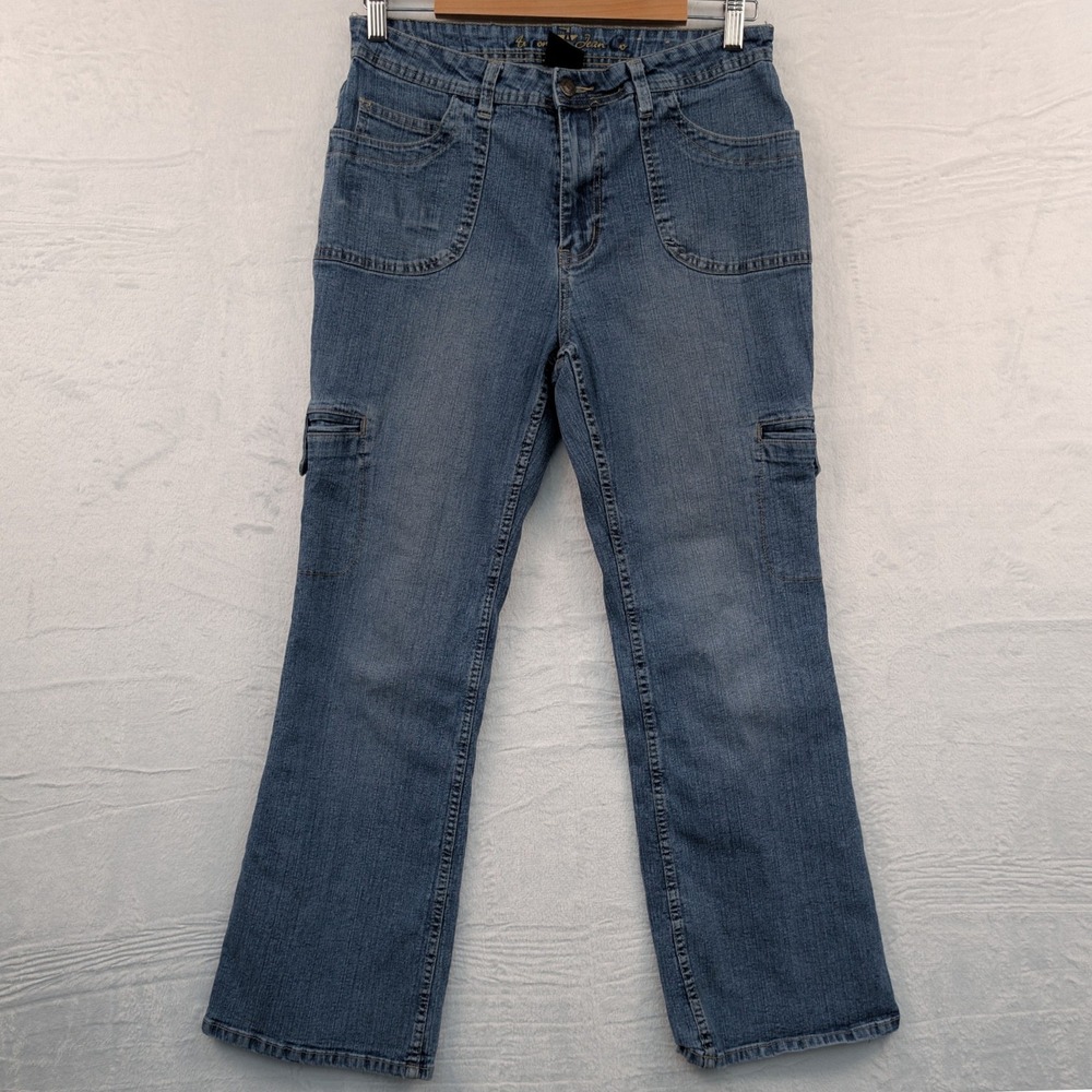 VTG Arizona Jean Co. Jeans Womens 34x29 Blue Cargo Utility Bootcut Flare Y2K
